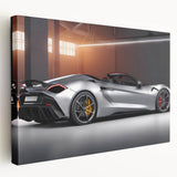 Side view of a red sports car, depicted in a realistic style on a large stretched canvas, suitable for kitchen wall art.