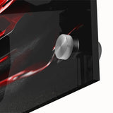 Large abstract depiction of a sports car in vibrant red and black on acrylic glass.