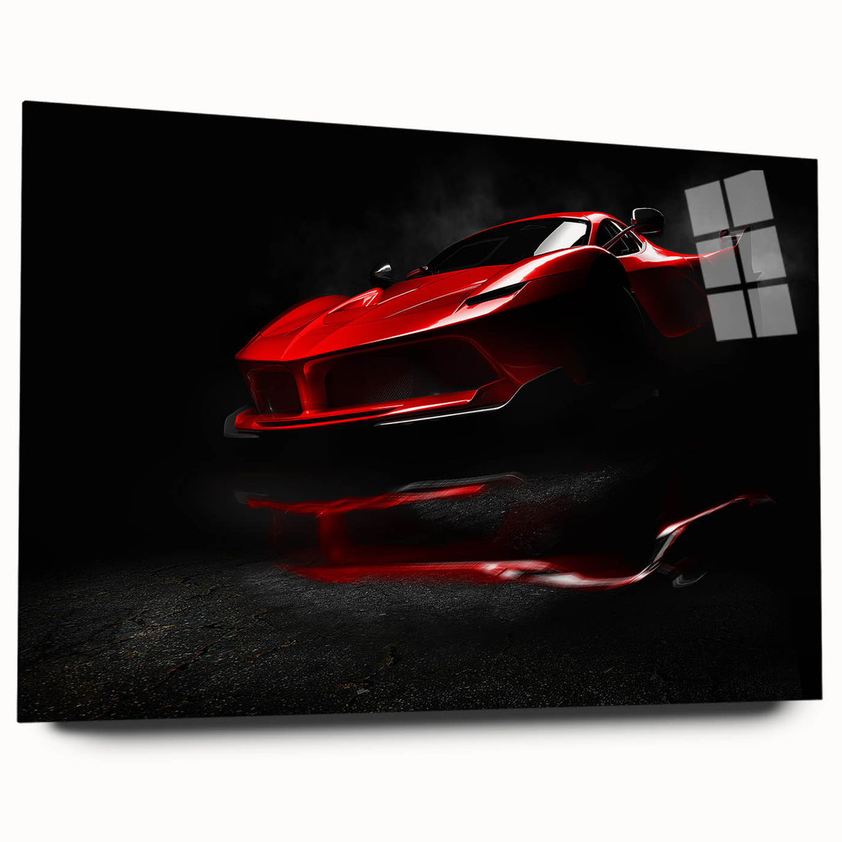 Side view of a sport car in monochrome, large acrylic print, suited for bedroom or dining room decor.