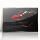 Mid-century modernist art of a silver sports car on framed acrylic, in vibrant primary colors, suitable for nursery wall art.