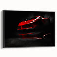 Black and white framed canvas of a vintage sports car in profile view, ideal for bedroom wall decor.