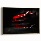 Side view of a vintage sports car in gold on black framed canvas, ideal for bedroom wall decor.