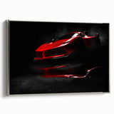 Side view of a vintage sports car in grayscale on a framed canvas, ideal for adding a retro touch to any room.