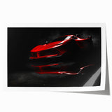 Extra large rolled print of a sports car in vibrant red and black tones, suitable for art wall dining room.