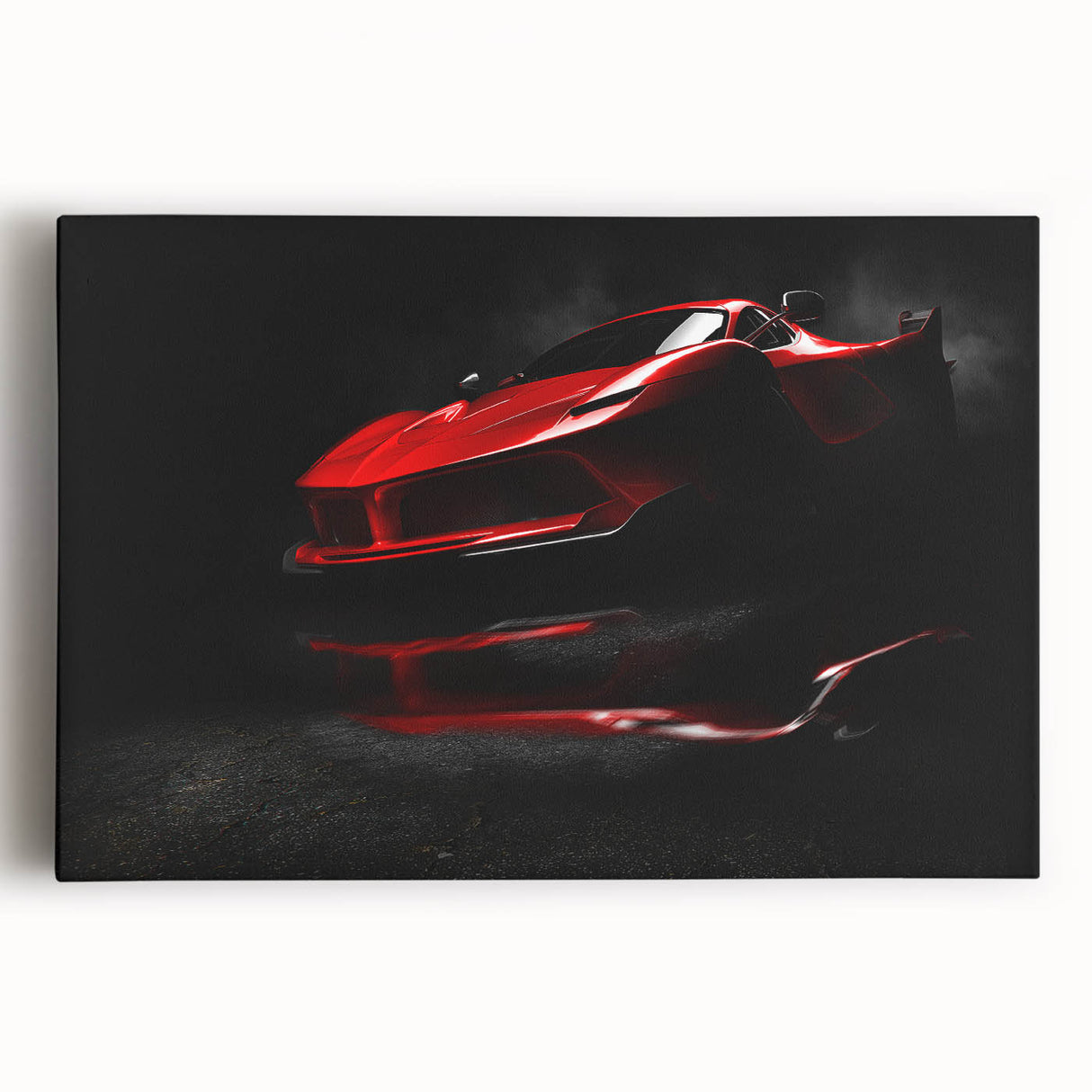 Black and white photo of a vintage sports car on stretched canvas, suited for kitchen wall art.