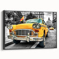 Black and white framed canvas featuring a vintage car in a landscape, ideal for bedroom wall art.