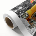 Art deco style poster of colorful vintage cars, printed on rolled canvas, suitable for nursery wall art.