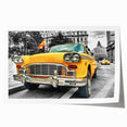 Rolled print of a vintage taxi in muted yellow and black, ideal for art wall dining room.