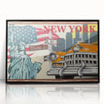 Large abstract wall art featuring a mid-century modernist taxi design in black and yellow on a framed acrylic print.
