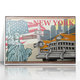Art deco poster of a vintage car in monochrome, framed acrylic, ideal for nursery wall decor.