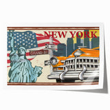 Rolled print of a vintage taxi in soft gray and yellow shades, suitable for art wall dining room.