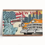 Black and white stretched canvas featuring a vintage taxi design, ideal for kitchen wall art.