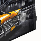 Acrylic print of a mid-century modernist abstract car design in bold colors, ideal for dining room art.