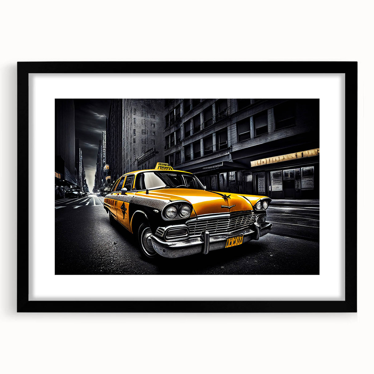 Extra large abstract art print featuring colorful, textured vehicles on a black framed canvas, ideal for living room decor.