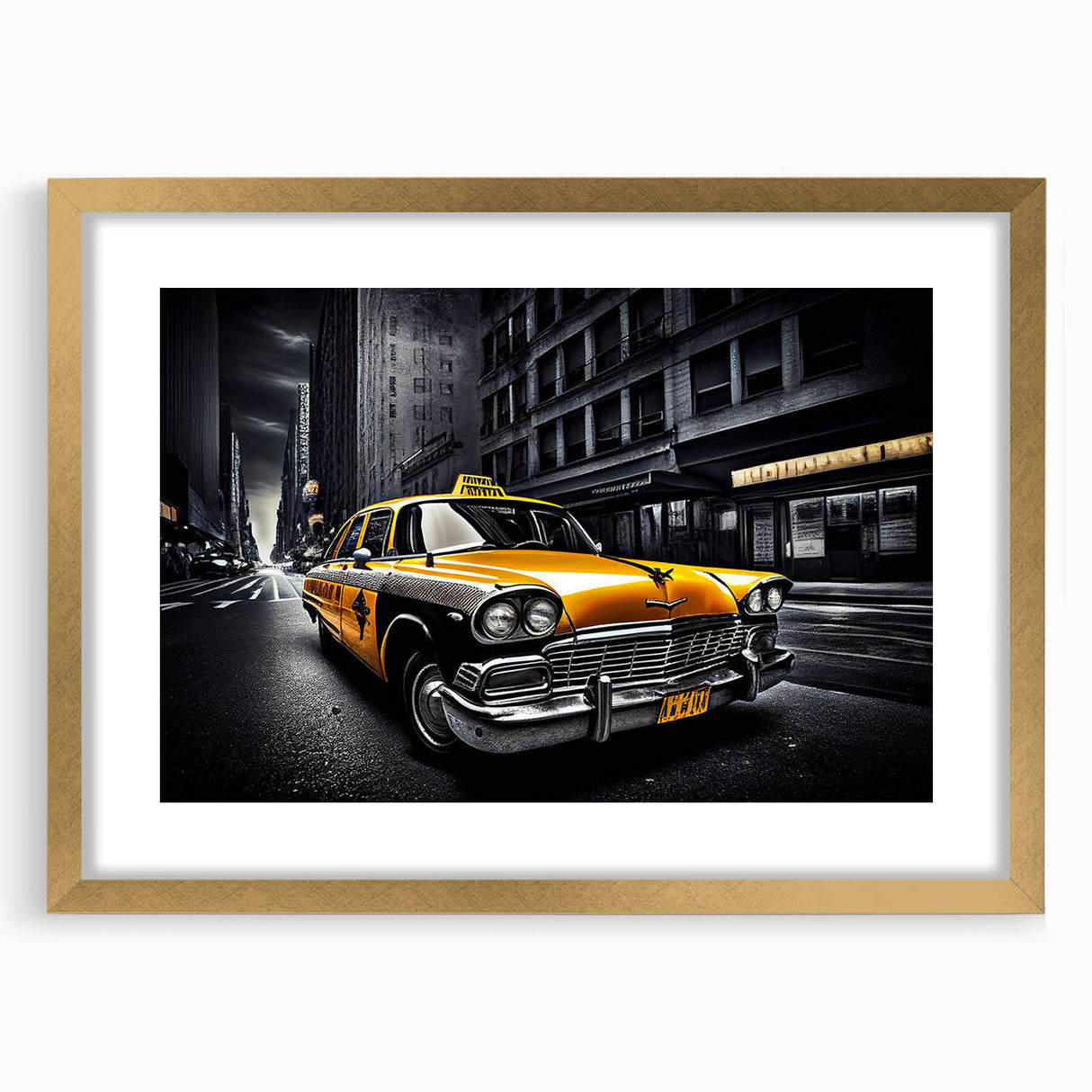 Extra large wall art featuring an abstract design of transportation vehicles in textured gold and black tones.
