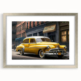 Abstract textured art print of a stylized taxi in silver frame, ideal for modern bedroom ambiance.