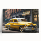 Black and white stretched canvas featuring a vintage taxi design, ideal for kitchen wall art or bedroom ambiance.