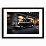 Extra large abstract art print featuring a colorful, textured depiction of taxis and cars on canvas.