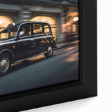 Extra large framed canvas featuring a textured depiction of a black vintage car with colorful accents.