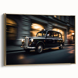 Framed canvas showcasing a vintage gold car in profile, rendered in black with minimalist style.