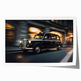 Extra large wall art featuring a vibrant, abstract depiction of cars in neon colors on a rolled print.