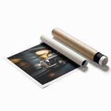 Extra large acrylic print featuring a vintage taxi design in muted yellow and black tones.