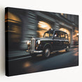 Yellow taxi on a bustling city street printed on stretched canvas, suitable for kitchen wall art.