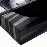 Black and white landscape art painting of a classic taxi on stretched canvas, suitable for bedroom wall decor.