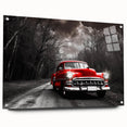 Acrylic print of a side-view taxi in vibrant yellow and black, suitable for dining room decor.