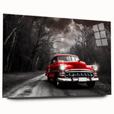 Acrylic print of a vintage taxi in muted yellow and black, ideal for bedroom or dining room art.