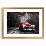 Abstract art print featuring textured cars and taxis in muted earth tones on a large framed canvas.