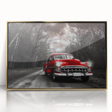 Mid-century modernist style large art print of a classic taxi on acrylic, framed in gold, ideal for nursery wall decor.