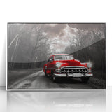 Art deco poster of a vintage taxi in monochrome tones on a framed acrylic, ideal for nursery wall decor.