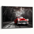 Black and white framed canvas of a vintage taxi, ideal for bedroom wall art with a minimalist style.