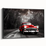 Black and white framed canvas of a vintage taxi, ideal for bedroom wall art with a minimalist style.