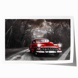 Extra large rolled print featuring a vintage taxi in muted yellow and black tones, suited for art wall dining room.