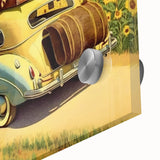 Mid-century modernist large abstract wall art featuring taxis in vibrant yellow and black on acrylic glass.