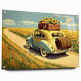 Acrylic glass print of a side-view yellow taxi, in vibrant yellow and black tones, suitable for dining room decor.