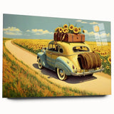 Acrylic print of a large abstract depiction of cars and taxis in vibrant city colors, ideal for bedroom or dining room art.