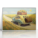 Art deco poster of a vintage taxi in bold black and yellow on a white acrylic frame, suitable for nursery wall decor.