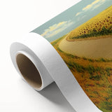 Art Deco style poster of vintage cars in muted colors on rolled canvas, ideal for nursery wall art.