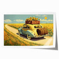 Rolled print of a vintage taxi design in muted yellows and blacks, suitable as extra large wall art for dining rooms.