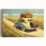 Black and white stretched canvas featuring a vintage taxi, ideal for kitchen wall art.