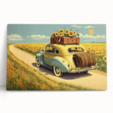 Black and white stretched canvas of a vintage taxi, ideal for kitchen wall art or bedroom decor.