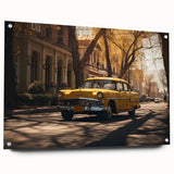 Acrylic print of a vibrant, abstract depiction of a taxi, ideal for dining room decor.