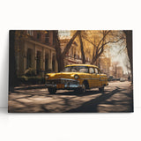 Black and white stretched canvas featuring a classic taxi design, ideal for kitchen wall art.