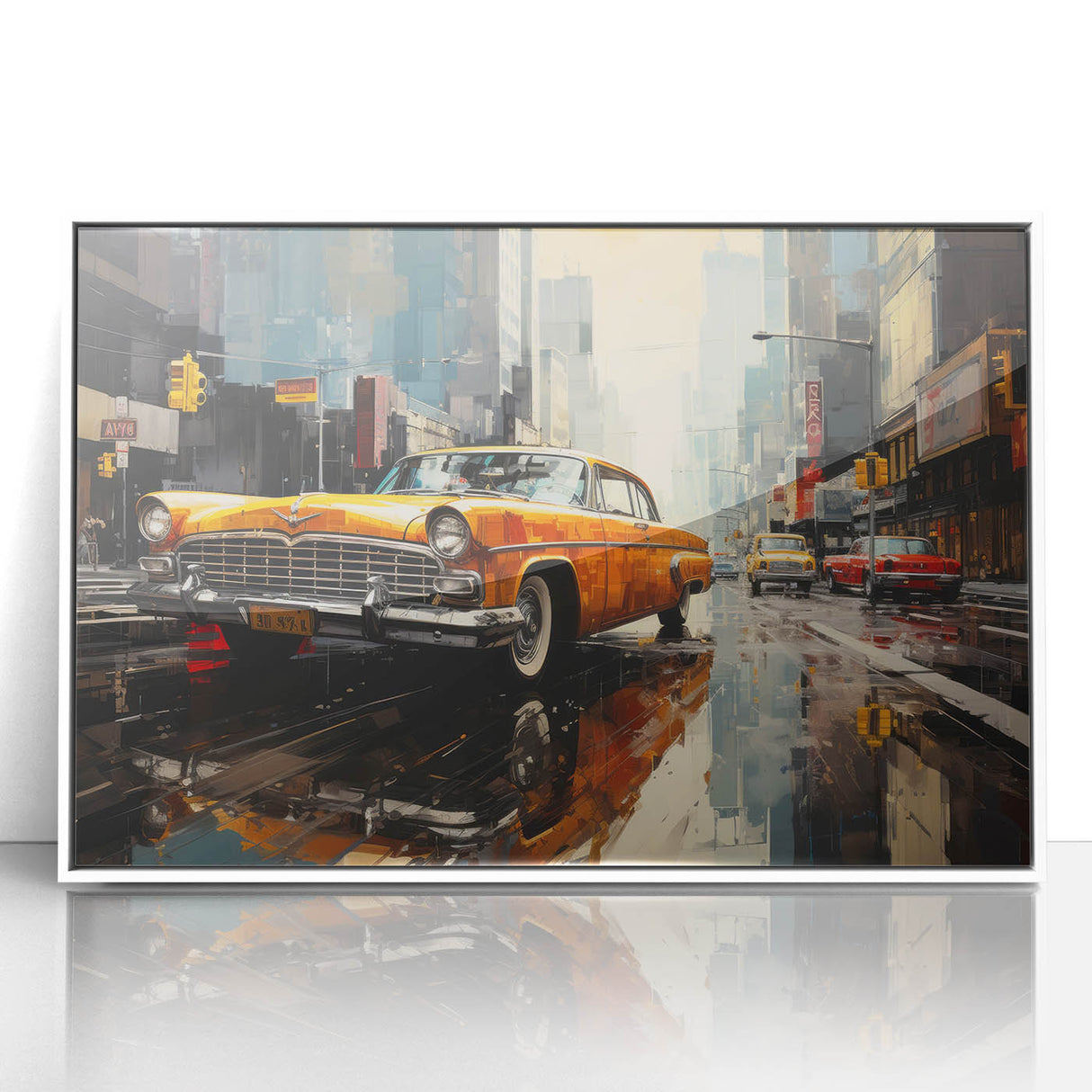 Art deco poster featuring a classic car in monochrome tones on a white framed acrylic, ideal for nursery wall art.