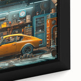 Extra large framed canvas featuring a textured, colorful depiction of a classic black taxi, ideal for living room decor.