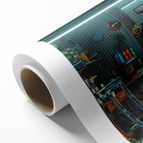 Art deco style poster of colorful vintage cars on a rolled canvas, ideal for nursery wall art.