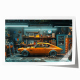 Rolled print of a vibrant city scene featuring taxis and cars, in bright colors, ideal for art wall dining room.